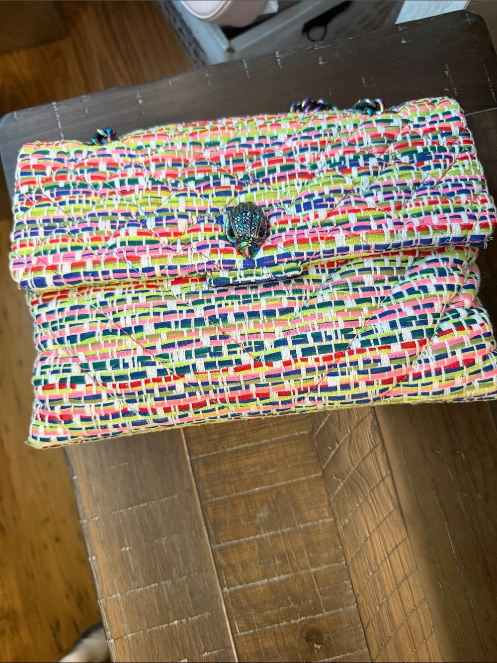 Kurt Geiger Large Kensington Tweed bag with Iridescent Chain (includes dust bag)